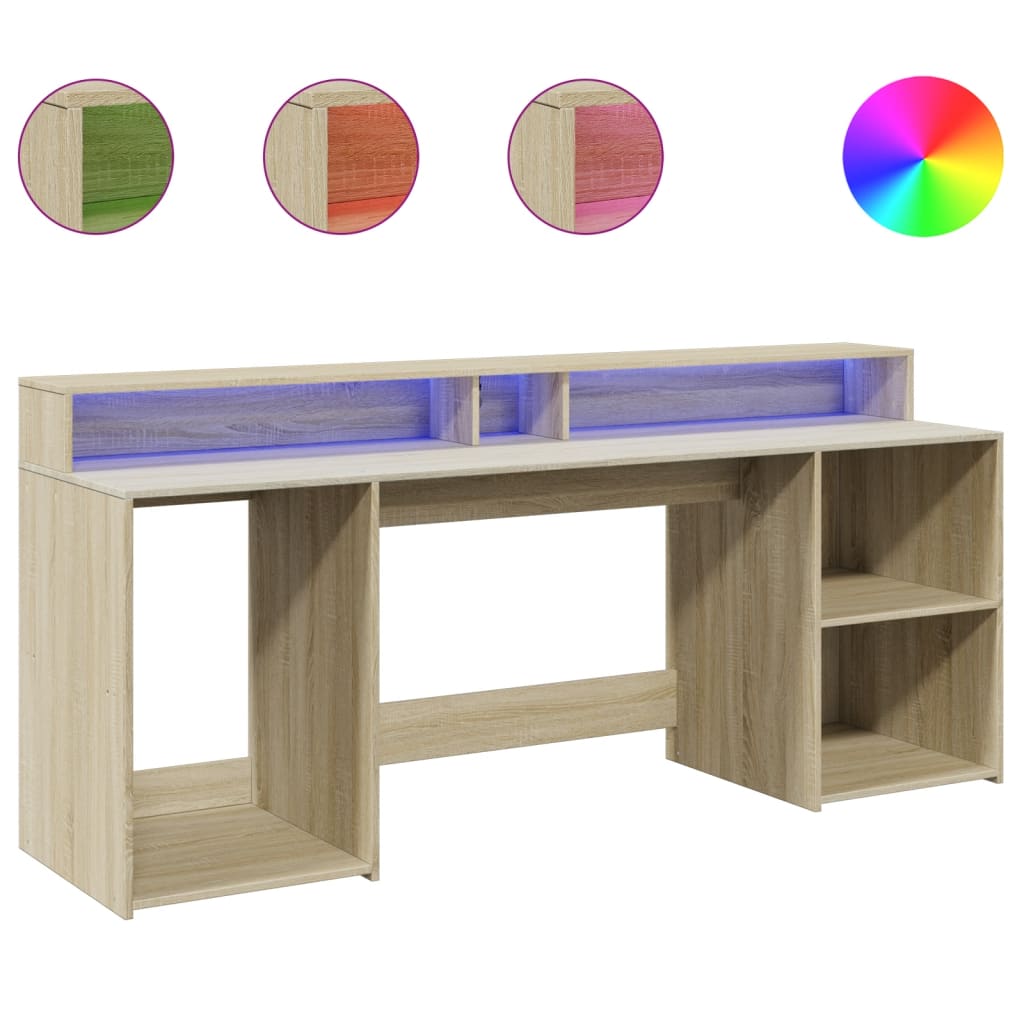 Bureau met LED-verlichting 200x55x91 cm hout sonoma eikenkleur – afbeelding 2