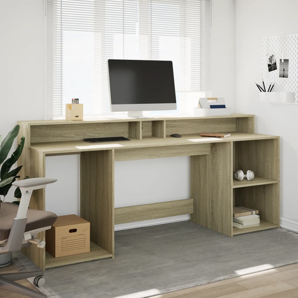 Bureau met LED-verlichting 200x55x91 cm hout sonoma eikenkleur – afbeelding 3