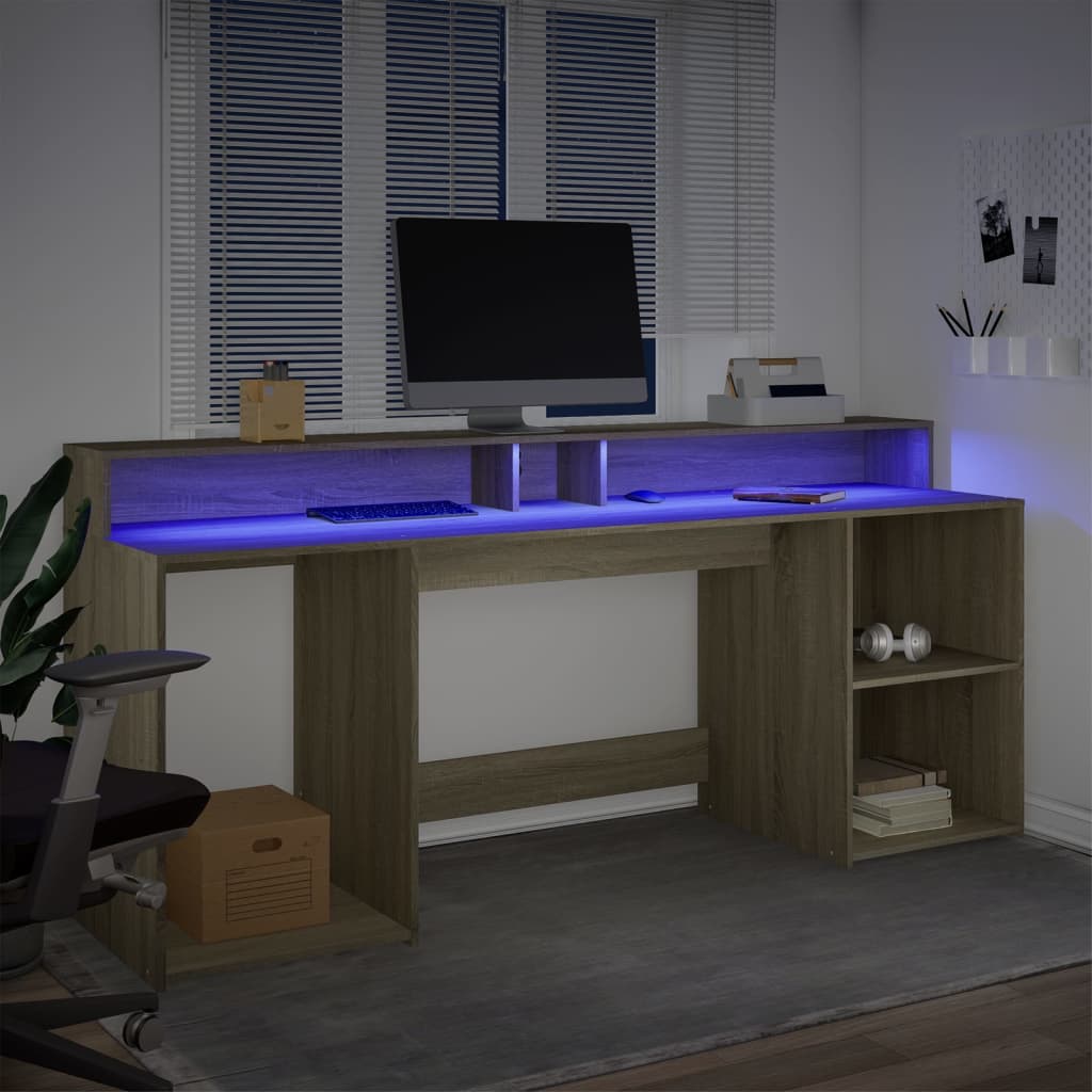 Bureau met LED-verlichting 200x55x91 cm hout sonoma eikenkleur – afbeelding 4