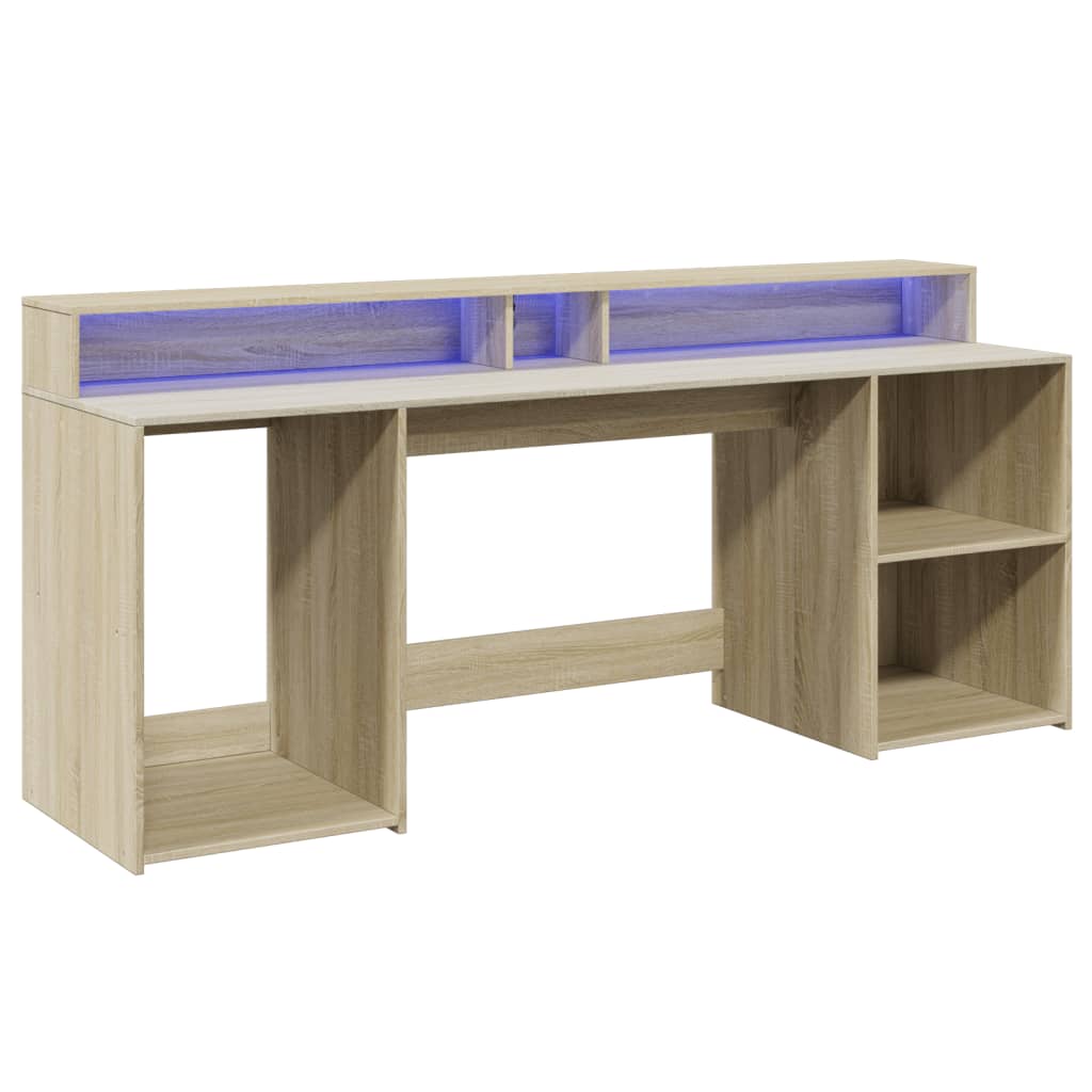 Bureau met LED-verlichting 200x55x91 cm hout sonoma eikenkleur – afbeelding 5