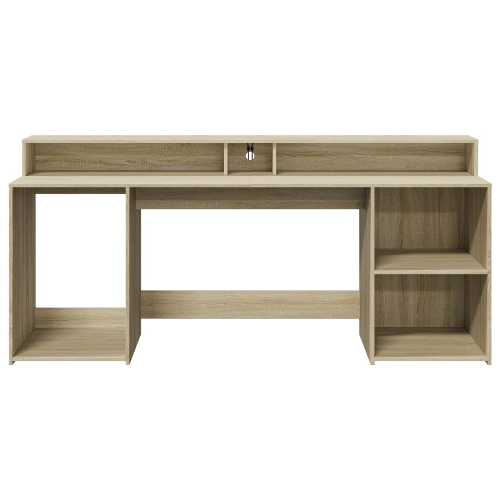 Bureau met LED-verlichting 200x55x91 cm hout sonoma eikenkleur – afbeelding 6