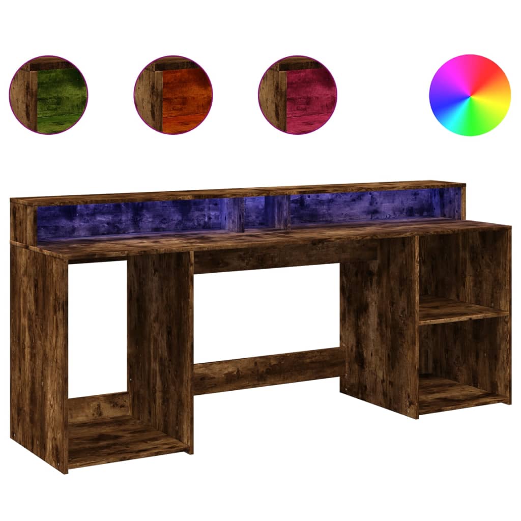 Bureau met LED-verlichting 200x55x91 cm hout gerookt eikenkleur – afbeelding 2