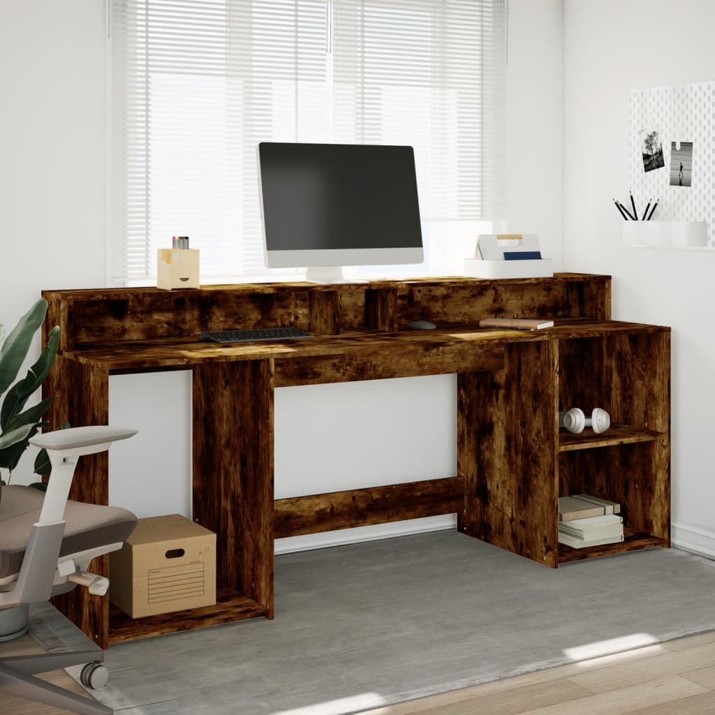 Bureau met LED-verlichting 200x55x91 cm hout gerookt eikenkleur – afbeelding 3