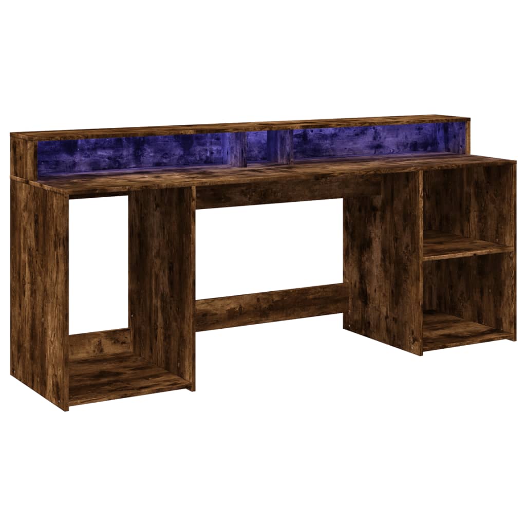 Bureau met LED-verlichting 200x55x91 cm hout gerookt eikenkleur – afbeelding 5