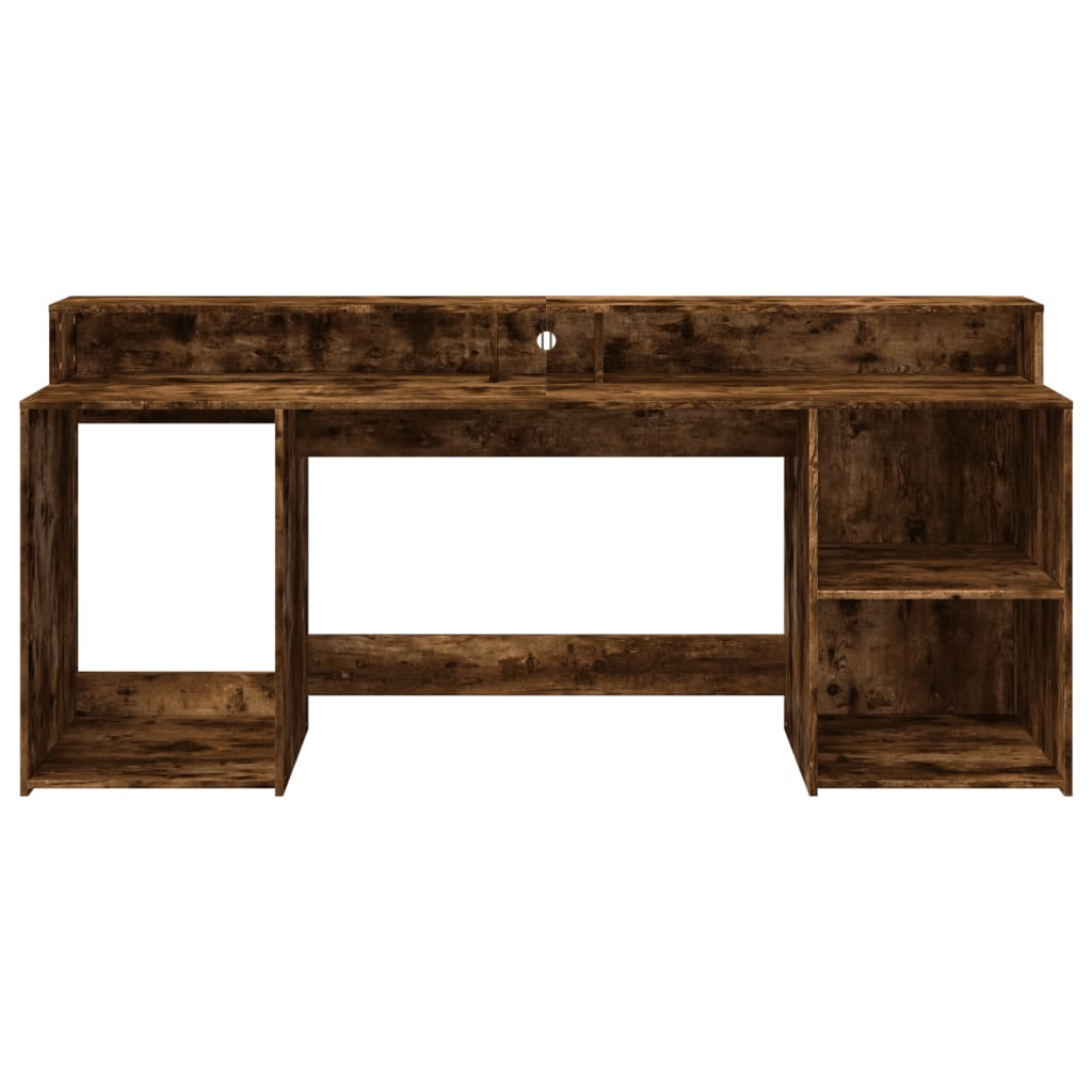 Bureau met LED-verlichting 200x55x91 cm hout gerookt eikenkleur – afbeelding 6