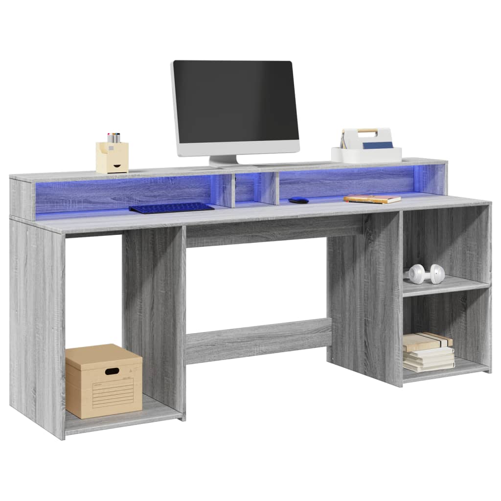 Bureau met LED-verlichting 200x55x91 cm hout grijs sonoma eiken – afbeelding 1