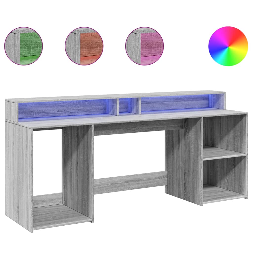 Bureau met LED-verlichting 200x55x91 cm hout grijs sonoma eiken – afbeelding 2