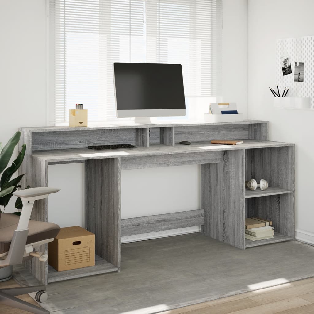 Bureau met LED-verlichting 200x55x91 cm hout grijs sonoma eiken – afbeelding 3