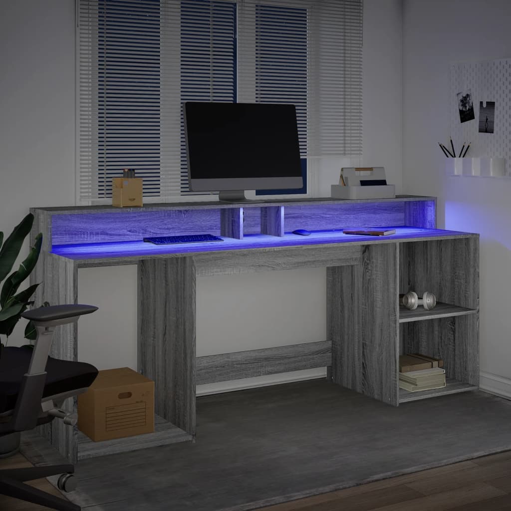 Bureau met LED-verlichting 200x55x91 cm hout grijs sonoma eiken – afbeelding 4