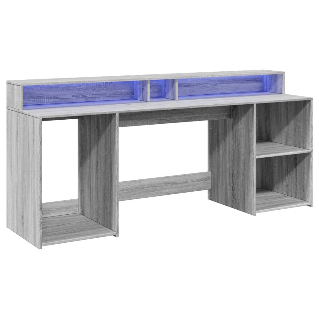Bureau met LED-verlichting 200x55x91 cm hout grijs sonoma eiken – afbeelding 5