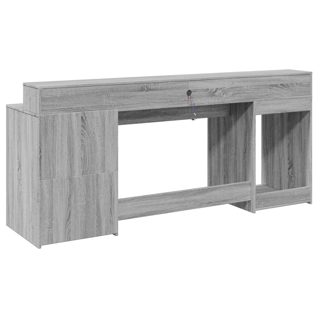 Bureau met LED-verlichting 200x55x91 cm hout grijs sonoma eiken – afbeelding 7