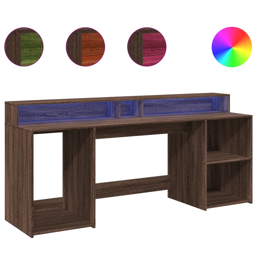 Bureau met LED-verlichting 200x55x91 cm hout bruin eikenkleurig – afbeelding 2