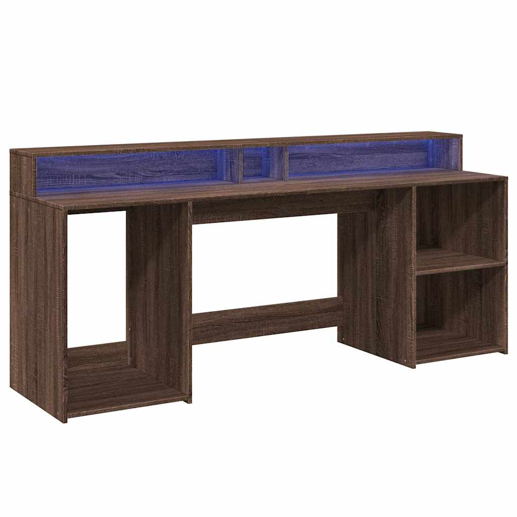 Bureau met LED-verlichting 200x55x91 cm hout bruin eikenkleurig – afbeelding 5