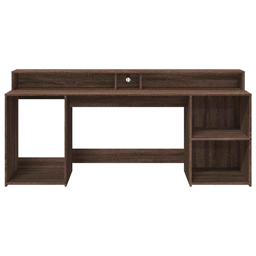 Bureau met LED-verlichting 200x55x91 cm hout bruin eikenkleurig – afbeelding 6