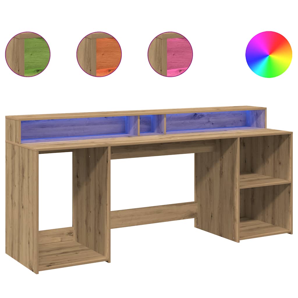Bureau met LED-verlichting 200x55x91 cm hout artisanaal eiken – afbeelding 2