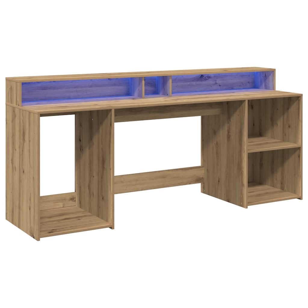 Bureau met LED-verlichting 200x55x91 cm hout artisanaal eiken – afbeelding 4