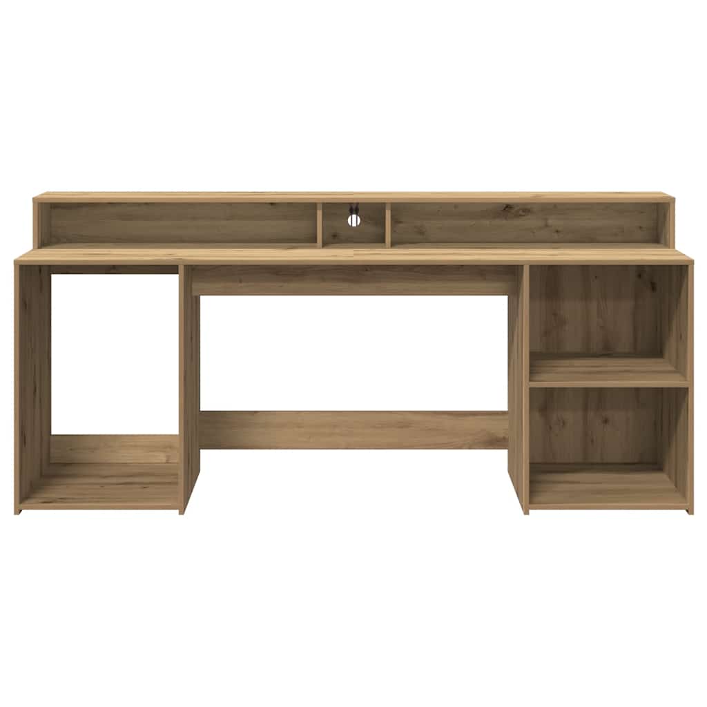 Bureau met LED-verlichting 200x55x91 cm hout artisanaal eiken – afbeelding 7
