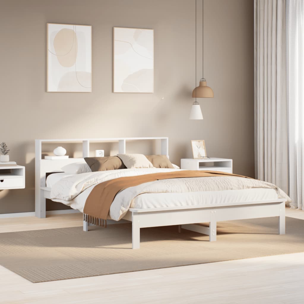 Bedframe zonder matras massief grenenhout wit 140x190 cm – afbeelding 1