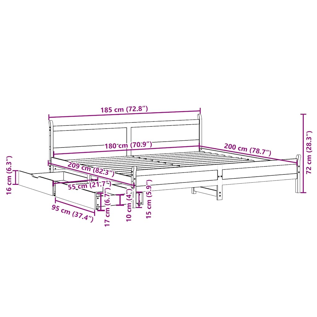 Bedframe zonder matras massief grenenhout 180x200 cm – afbeelding 12