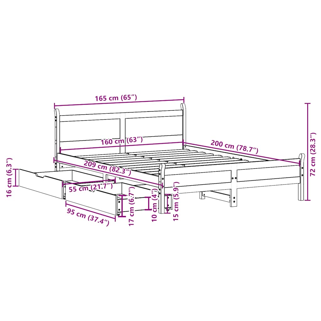 Bedframe zonder matras massief grenenhout 160x200 cm – afbeelding 12