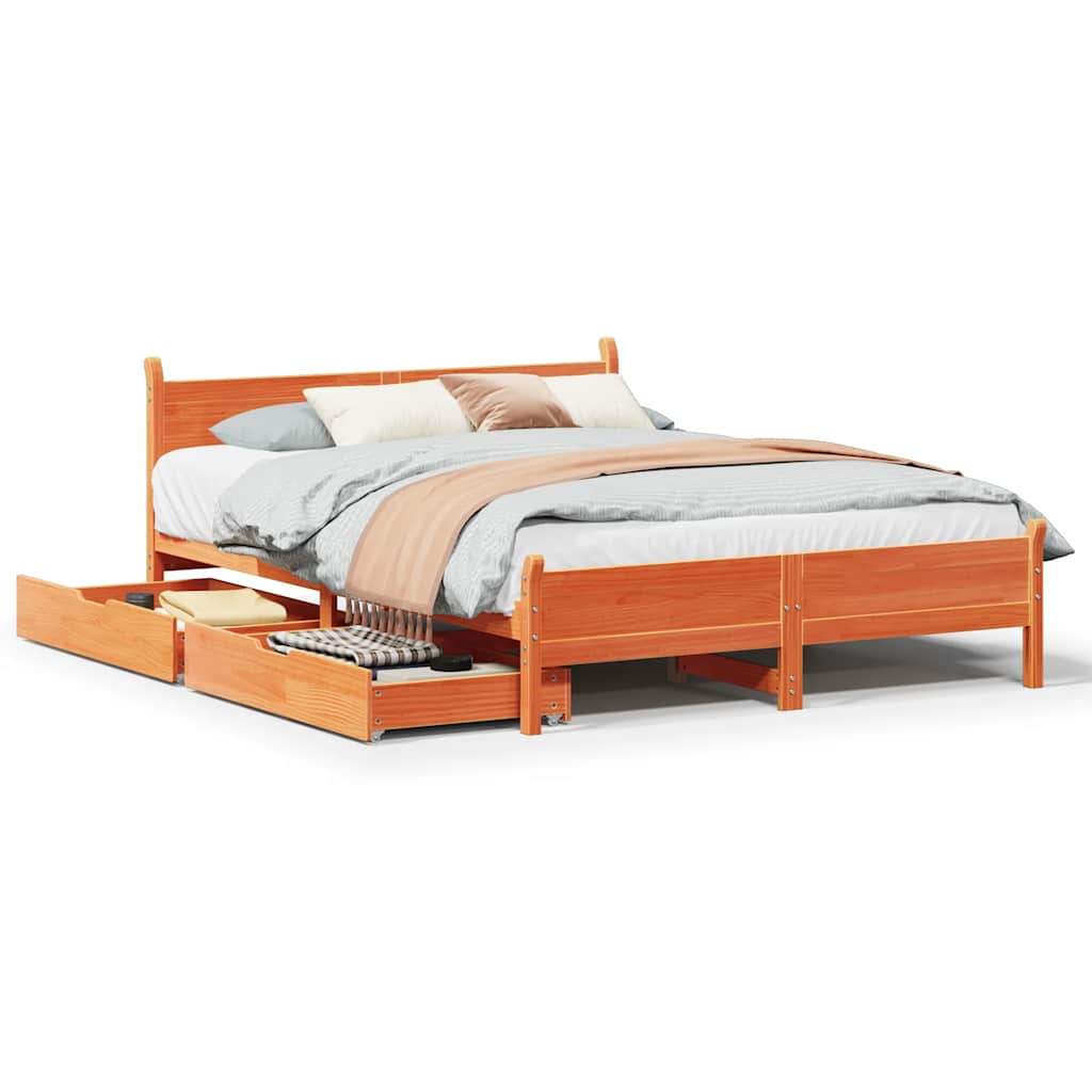 Bedframe zonder matras massief grenenhout wasbruin 150x200 cm – afbeelding 1