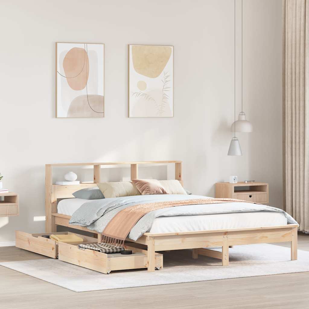 Bed met boekenkast zonder matras massief grenenhout 160x200 cm – afbeelding 1