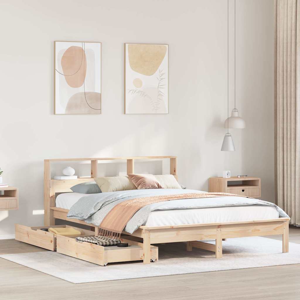 Bed met boekenkast zonder matras massief grenenhout 140x200 cm – afbeelding 1