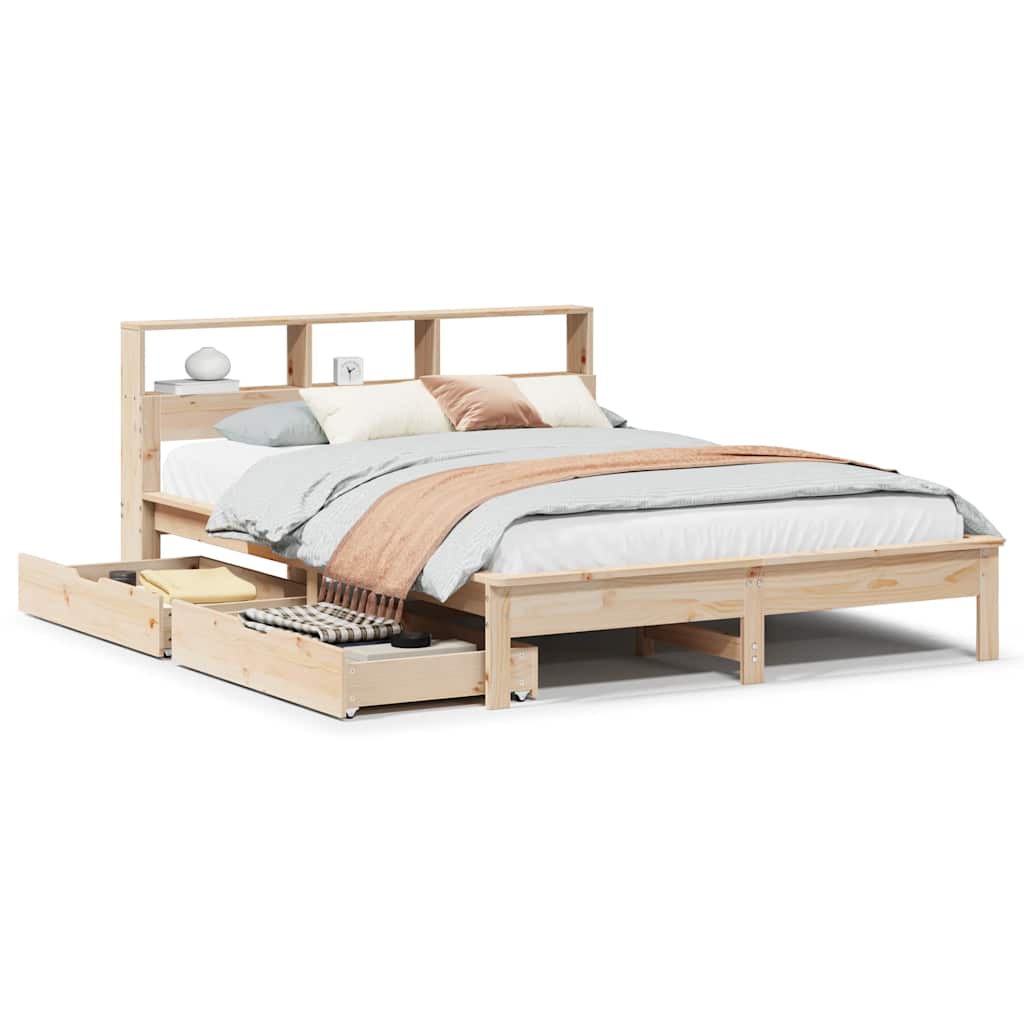 Bed met boekenkast zonder matras massief grenenhout 140x200 cm – afbeelding 2