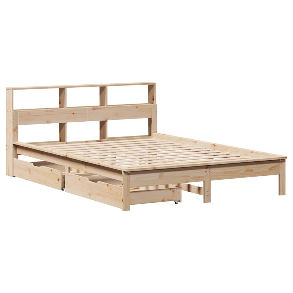 Bed met boekenkast zonder matras massief grenenhout 140x200 cm – afbeelding 3