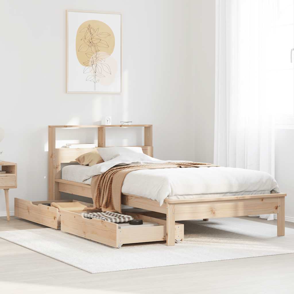 Bed met boekenkast zonder matras massief grenenhout 100x200 cm – afbeelding 1