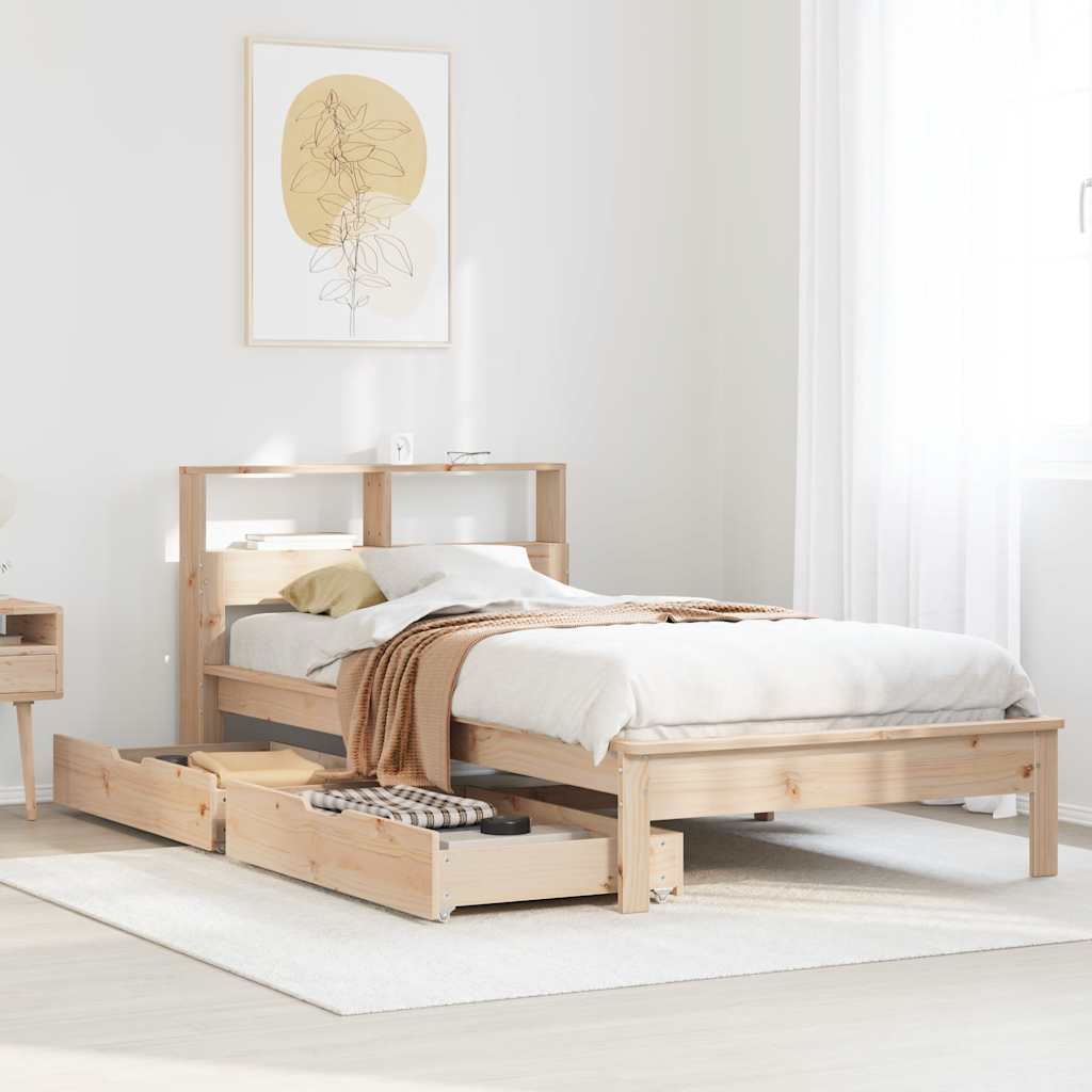 Bed met boekenkast zonder matras massief grenenhout 90x200 cm – afbeelding 1