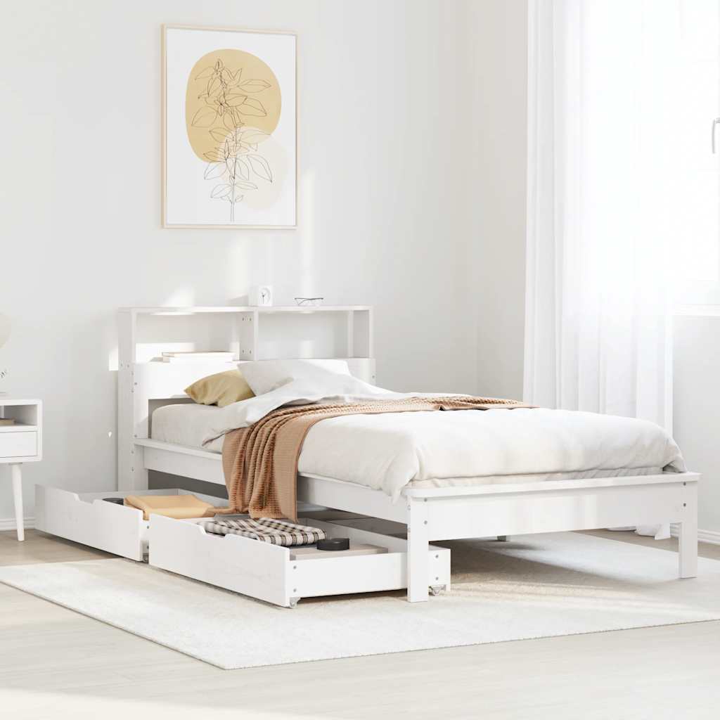 Bed met boekenkast zonder matras grenenhout wit 90x200 cm – afbeelding 1