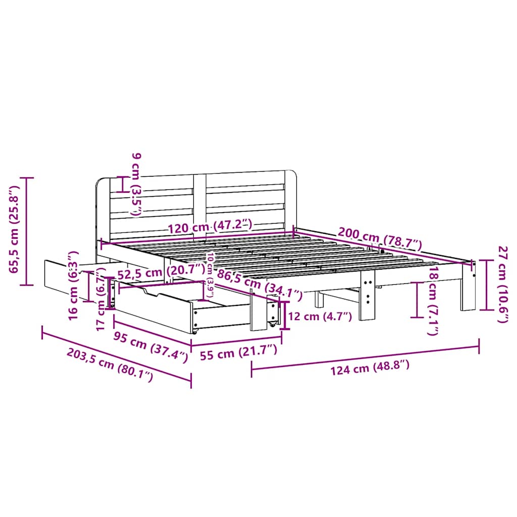 Bedframe zonder matras massief grenenhout 120x200 cm – afbeelding 11