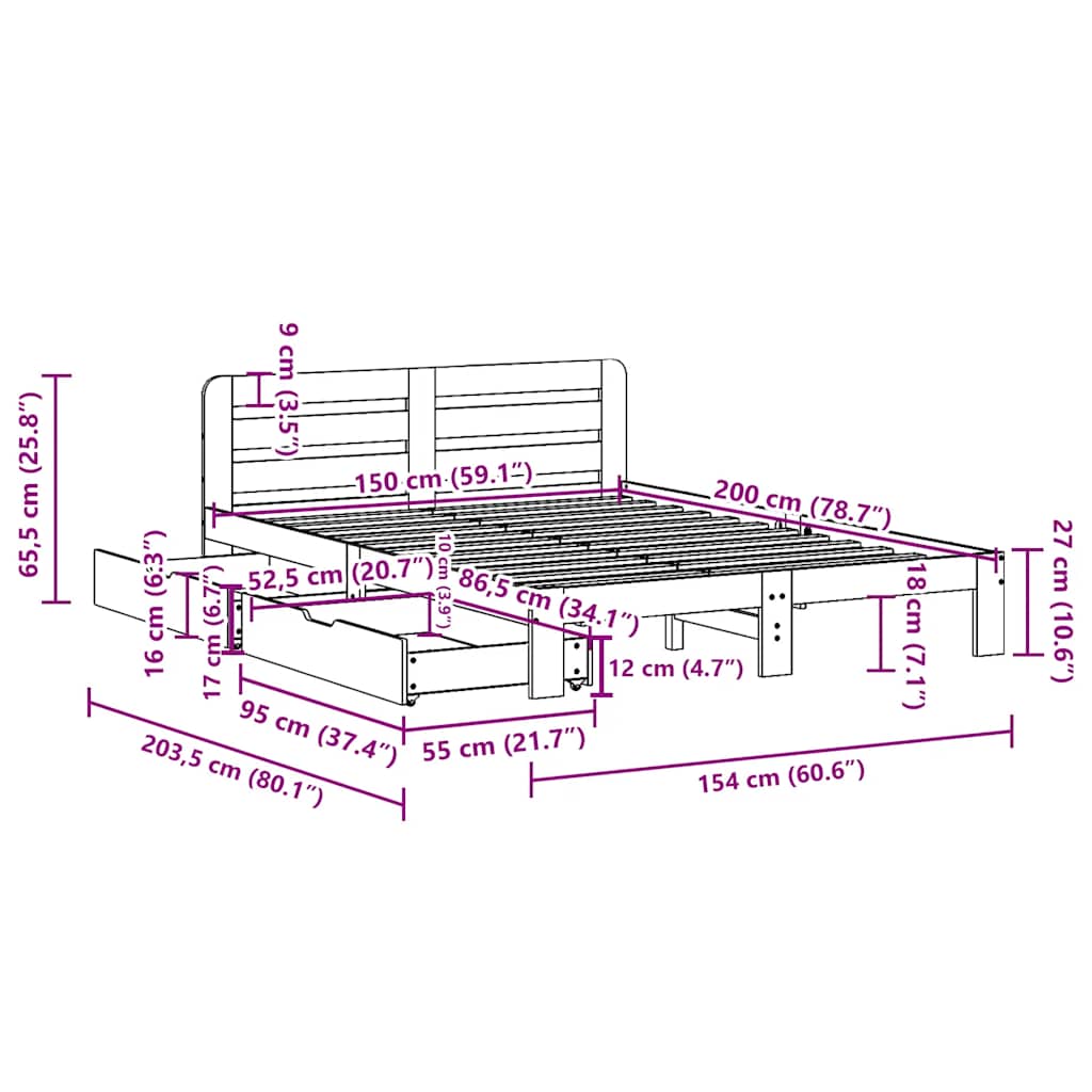 Bedframe zonder matras massief grenenhout 150x200 cm – afbeelding 11