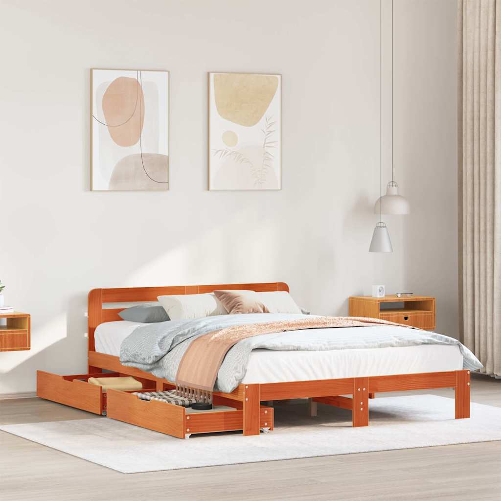 Bedframe zonder matras massief grenenhout wasbruin 150x200 cm – afbeelding 1