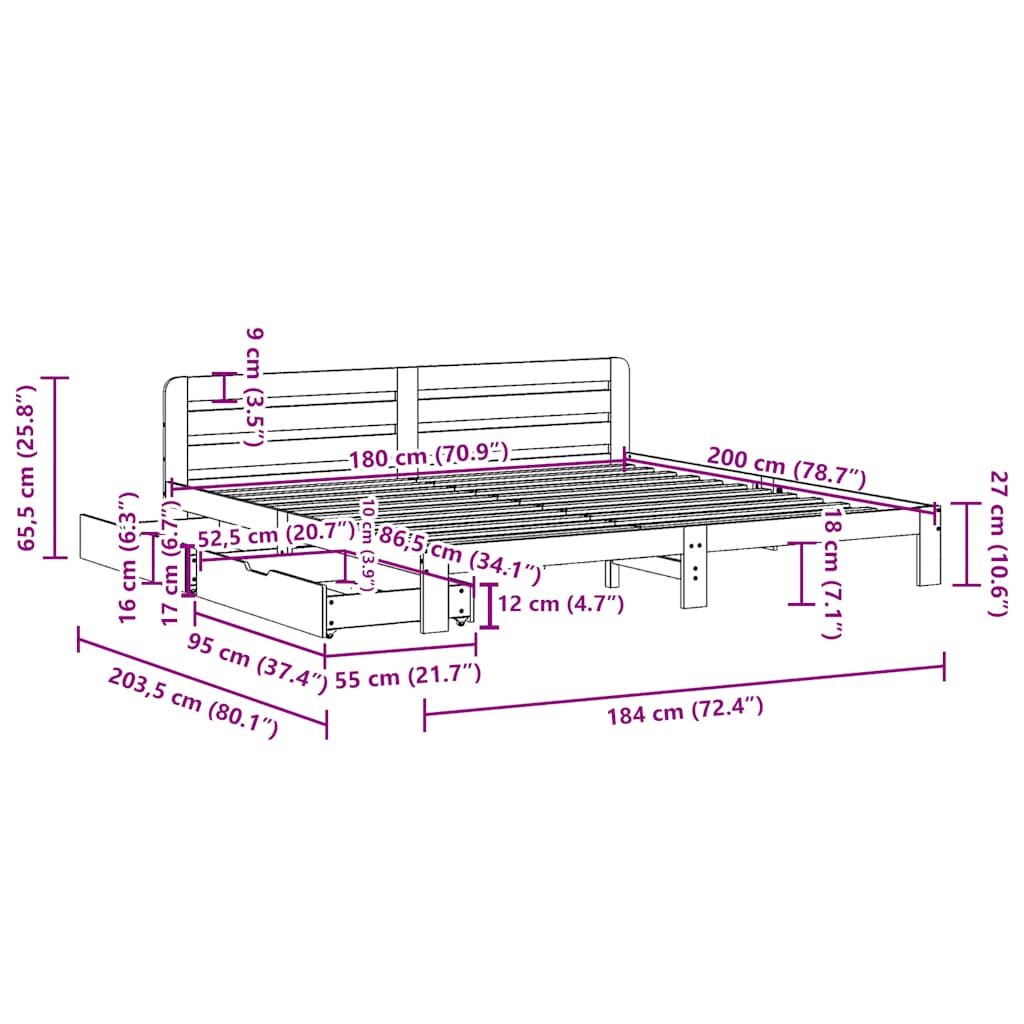 Bedframe zonder matras massief grenenhout 180x200 cm – afbeelding 11
