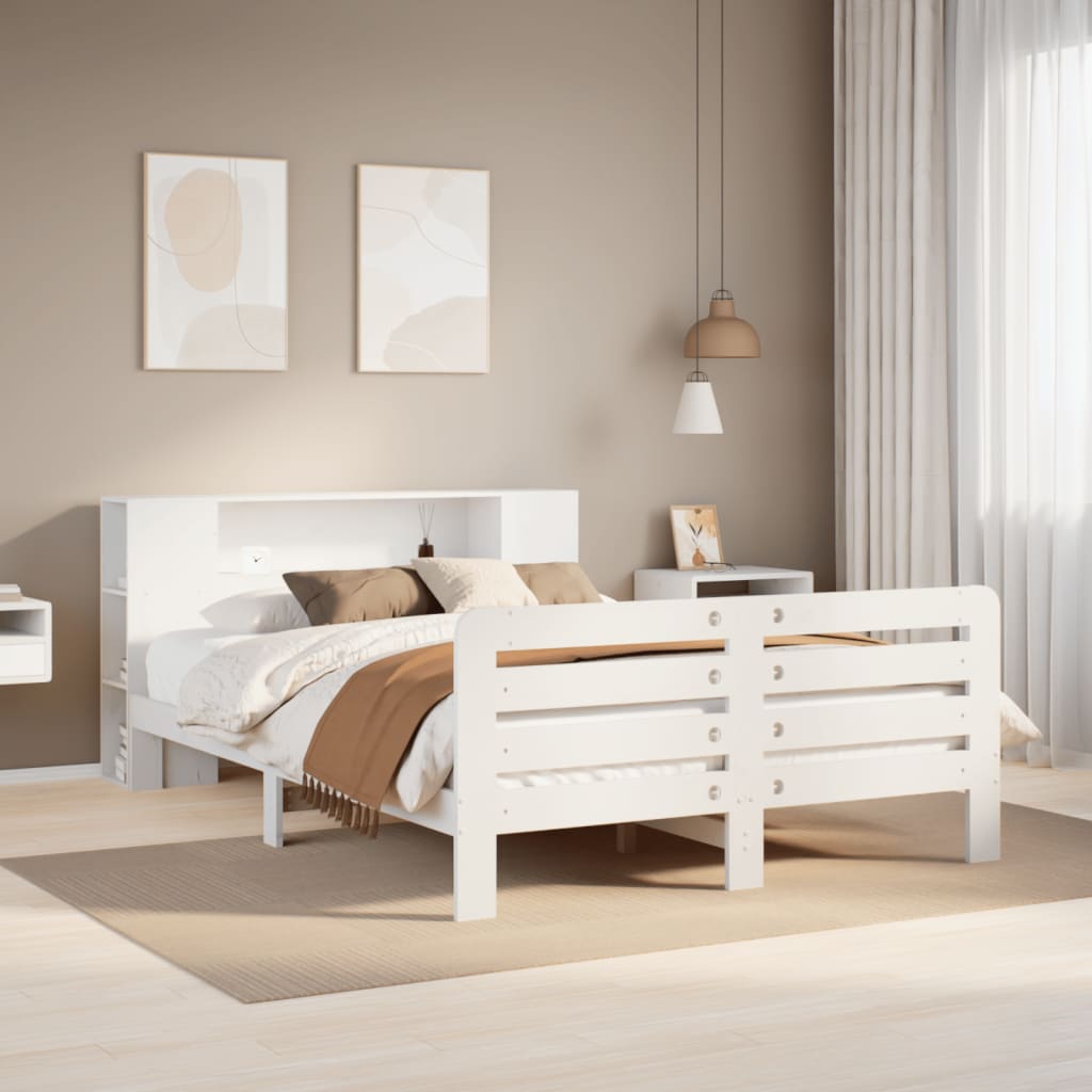 Bedframe zonder matras massief grenenhout wit 150x200 cm – afbeelding 1