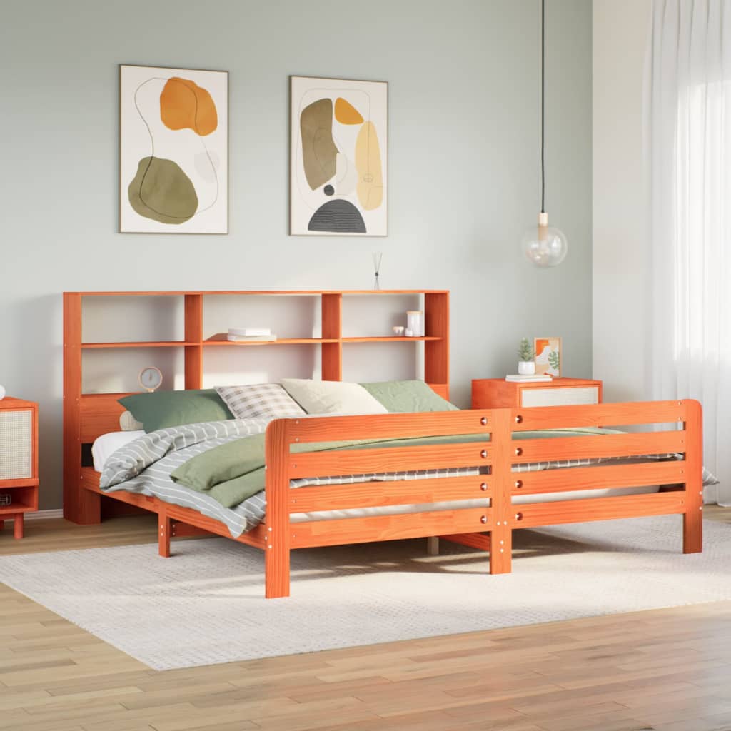 Bedframe zonder matras massief grenenhout wasbruin 200x200 cm – afbeelding 1