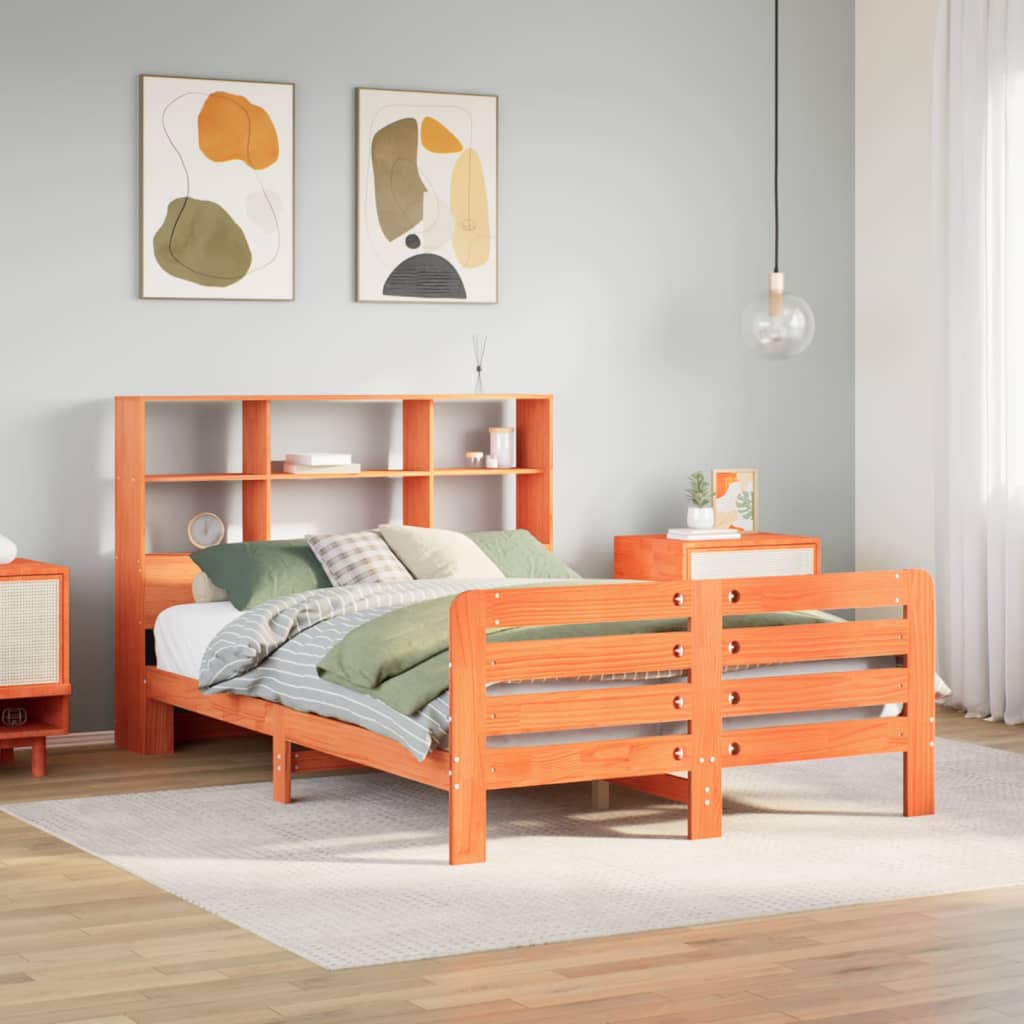 Bedframe zonder matras massief grenenhout wasbruin 135x190 cm – afbeelding 1