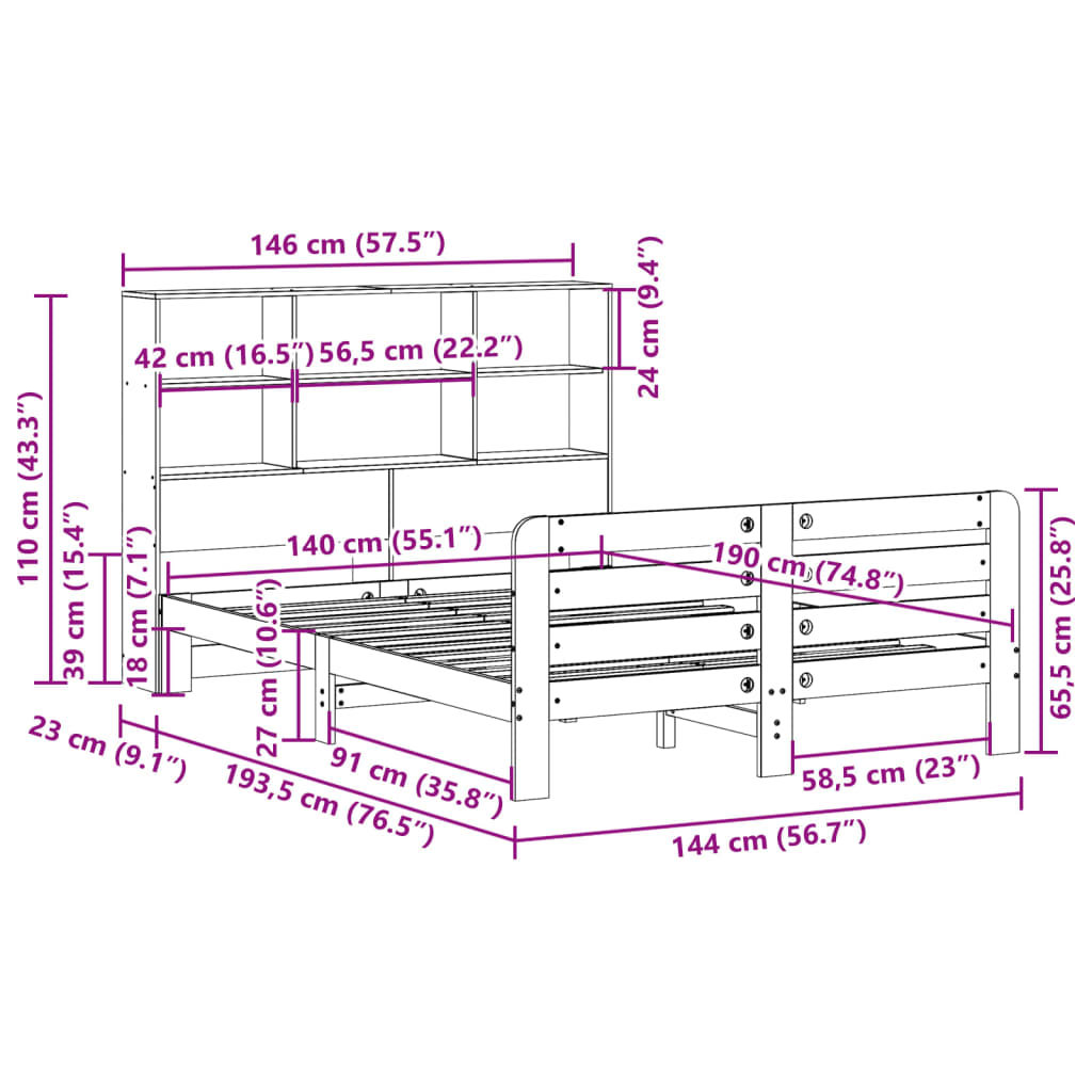 Bed met matras massief grenenhout wasbruin 140x190 cm – afbeelding 11