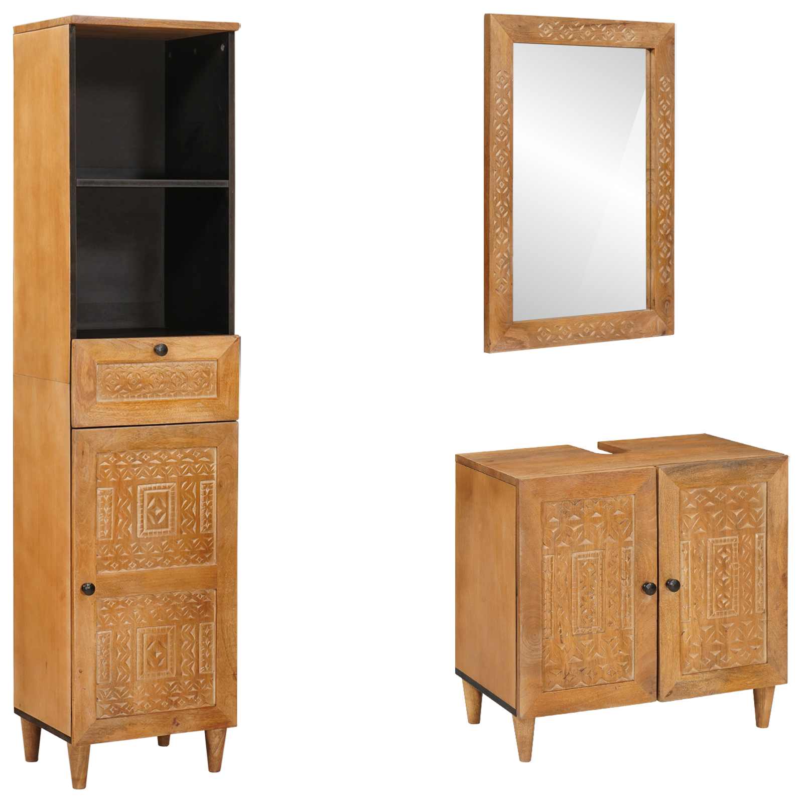 Badkamermeubelset met lade met plank 3 pcs Bruin Bewerkt hout