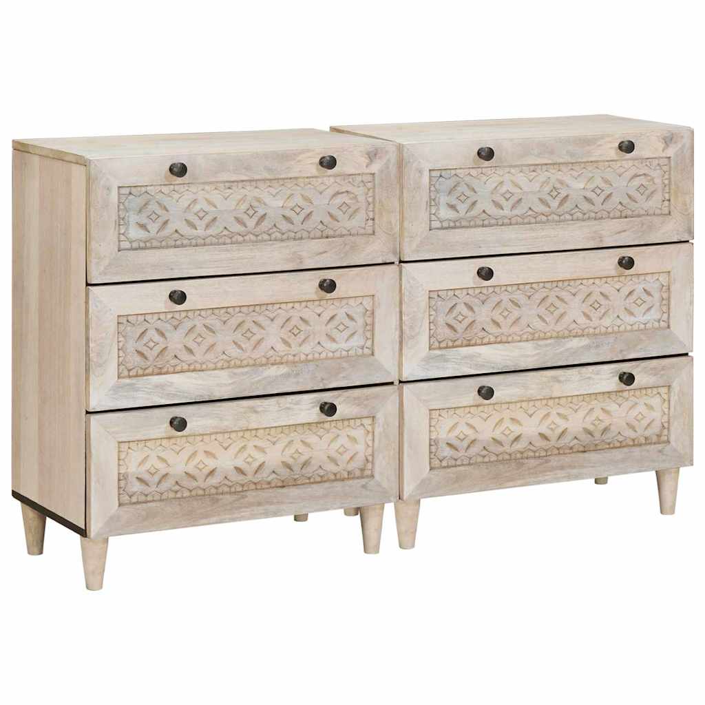 Dressoir 2 pcs Wit 120 x 33,5 x 75 cm massief mangohout – afbeelding 1