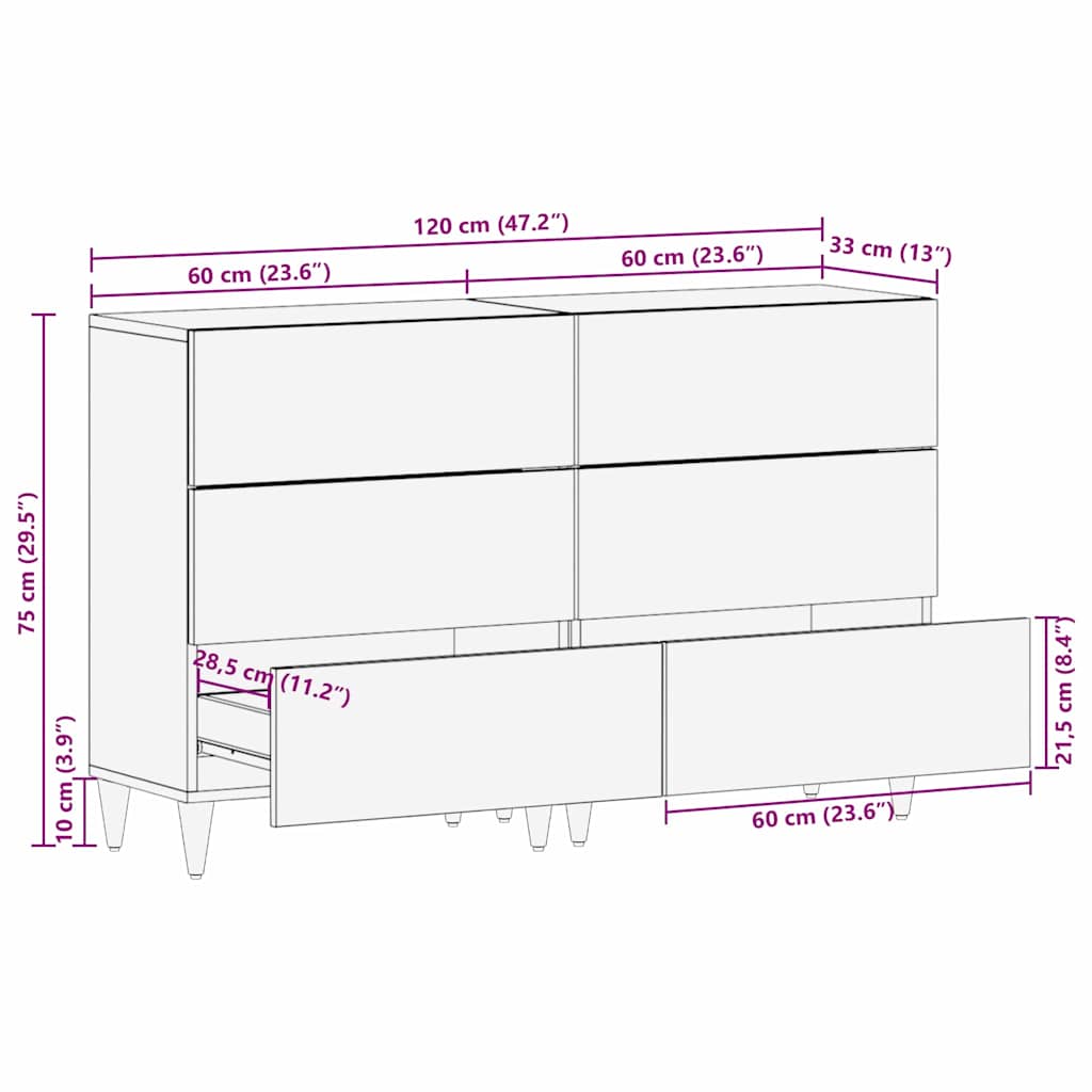 Dressoir 2 pcs Wit 120 x 33,5 x 75 cm massief mangohout – afbeelding 12