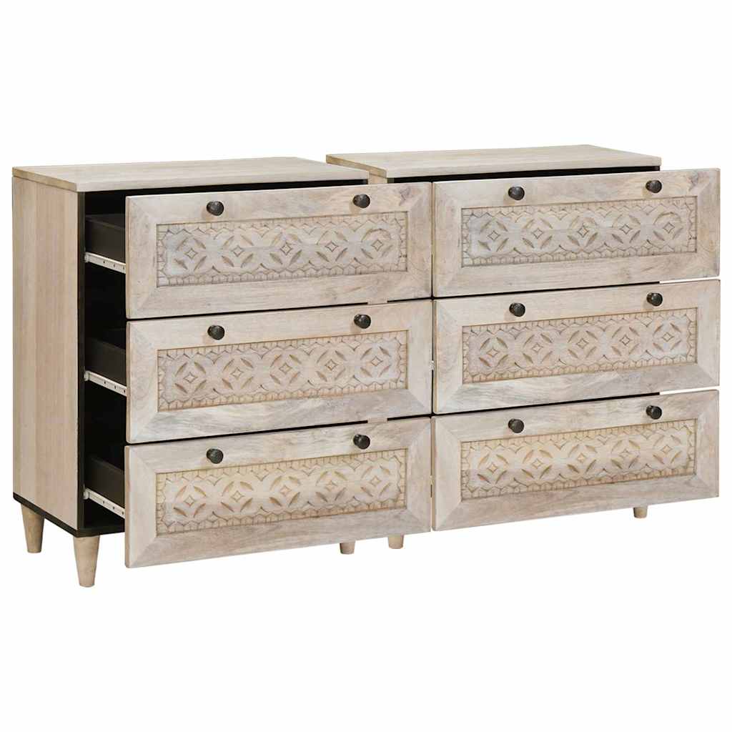 Dressoir 2 pcs Wit 120 x 33,5 x 75 cm massief mangohout – afbeelding 2