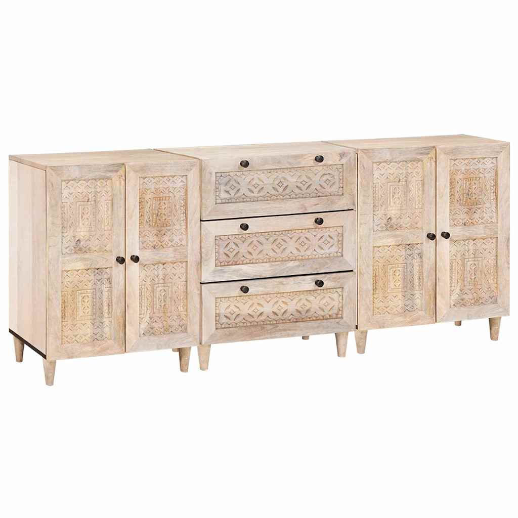 Dressoir 3 pcs Wit 180 x 33,5 x 75 cm massief mangohout – afbeelding 1