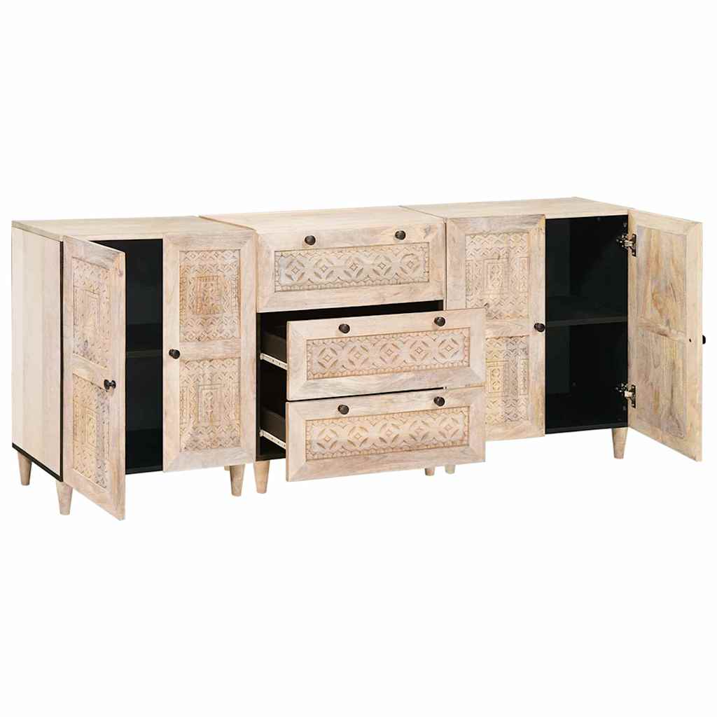 Dressoir 3 pcs Wit 180 x 33,5 x 75 cm massief mangohout – afbeelding 2