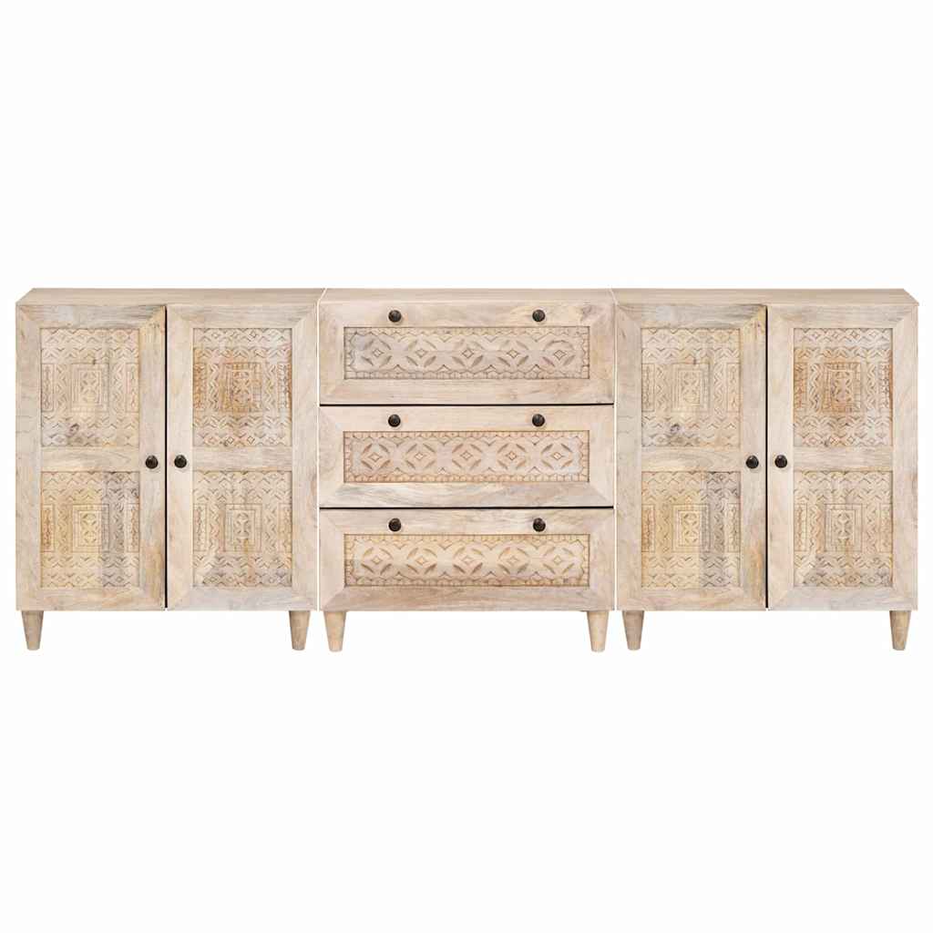 Dressoir 3 pcs Wit 180 x 33,5 x 75 cm massief mangohout – afbeelding 5