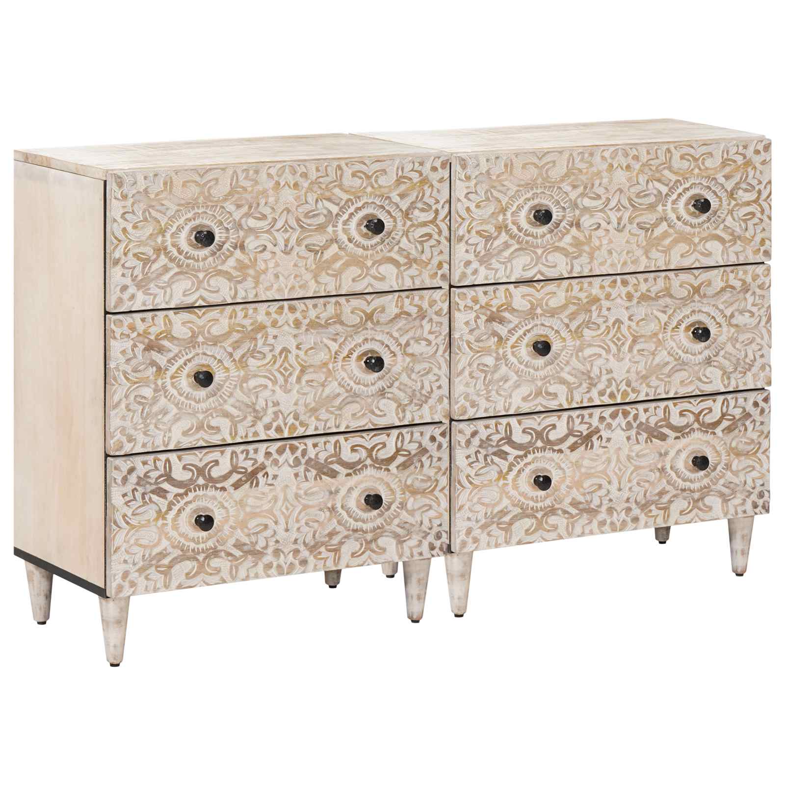 Dressoir 2 pcs Wit 60 x 33,5 x 75 cm Massief Mango Hout – afbeelding 1