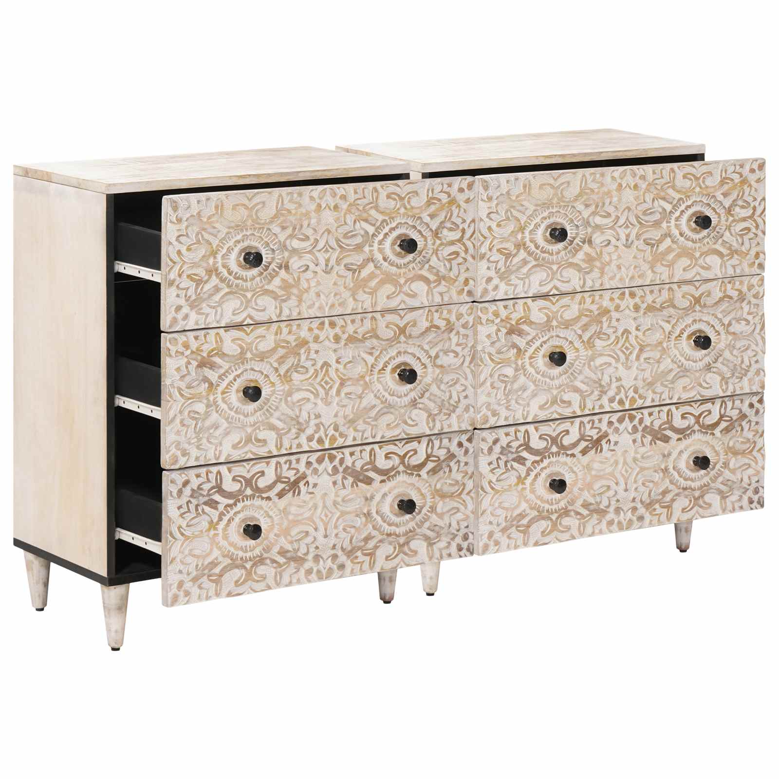 Dressoir 2 pcs Wit 60 x 33,5 x 75 cm Massief Mango Hout – afbeelding 2