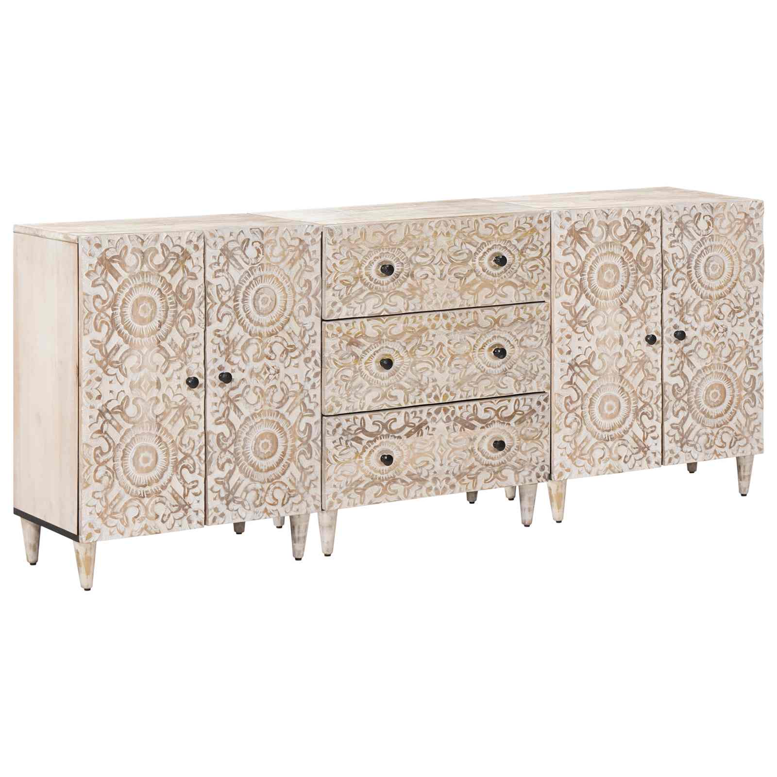 Dressoir 3 pcs Wit 60 x 33,5 x 75 cm Massief Mango Hout – afbeelding 1
